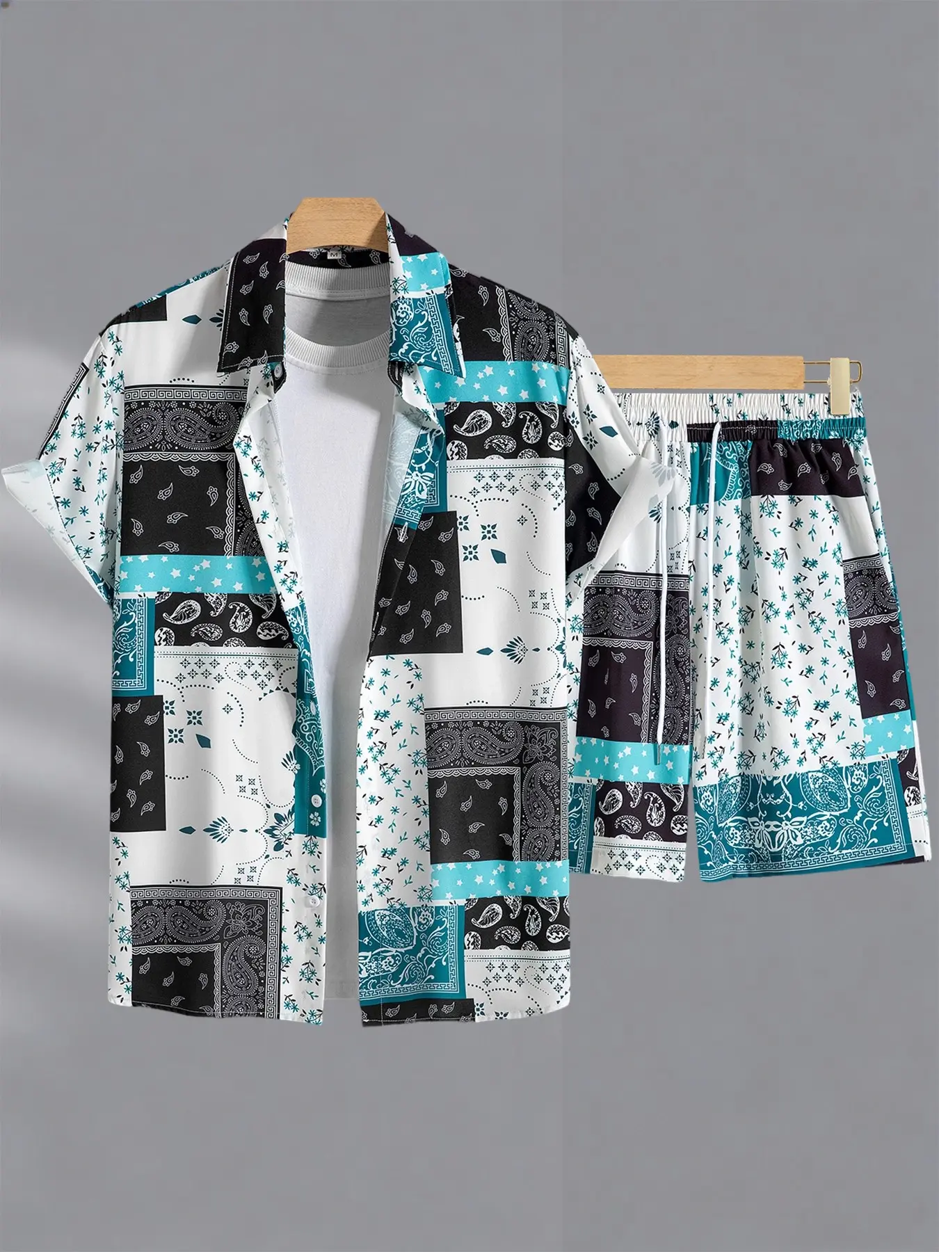 Men's Summer 2-Piece Set, Summer Outfits Set, Menswear Hip-Hop Style Short Sleeve Shirt + Breathable Comfortable Casual Shorts, Perfect for Travel and Vacation Outfit