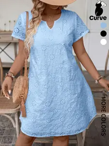 【Plus Size】 Plain Dress, Casual Short Sleeve Lady Dress for Summer, Women's Plus Size Clothing for Daily Wear, Womenswear