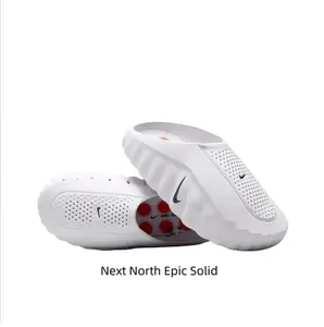 White Mule Slides, Red Cushioning Massage Outsole, Perforated Upper, Pre-Game Recovery Tech Slides