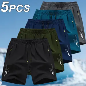 Men's 5 Pack Quick Dry Active Shorts - Breathable Ice Silk Summer Shorts, Elastic Waist Workout Shorts with Zipper Pockets for Running, Gym, Beach