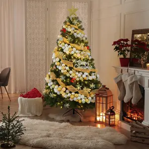 6ft Pre-Lit Artificial Christmas Tree with Warm White Lights, 1000 Branch Tips and Foldable Metal Stand