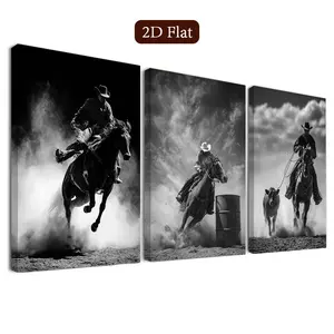 3 Piece Framed Cowboy Scene Wall Art Set, Western Theme Canvas Posters, Decorative Prints for Living Room, Bedroom, Office, Bathroom