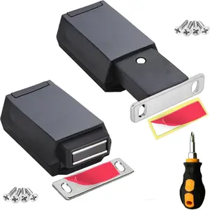 Magnetic Push to Open Cabinet Hardware, 2 Pack Heavy Duty Push Latch & Lock for Hidden Door, Touch Latches and Catch Magnet Push Release for Drawer RV Closet, Strong Pop Out Black