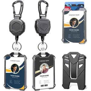 Badge Holder Retractable Clip Heavy Duty Carabiner Badge Reel Keychain with Lanyard ID Cards Holder Cool Tactical ID Holder