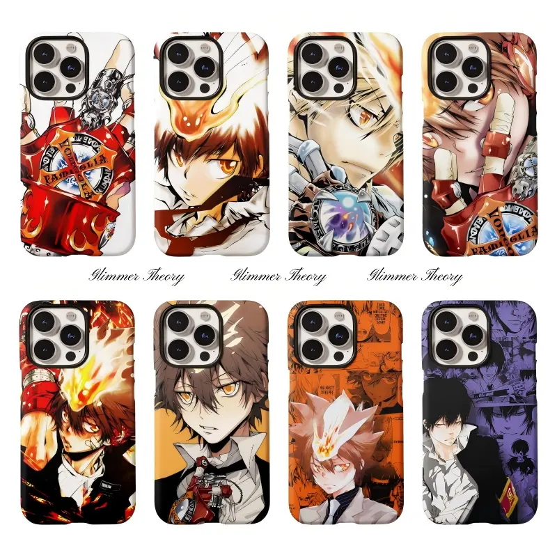 Trendy Katekyo Hitman Reborn Anime Smartphone Casing, 2-IN-1 Hard Bumper Glossy Film Shell, Sturdy Shockproof Dustproof Protection Accessories for iPhone 17 Pro Max/Pro/Air, 16 Plus, 15, 14, 13, 12, 11 Cellphone