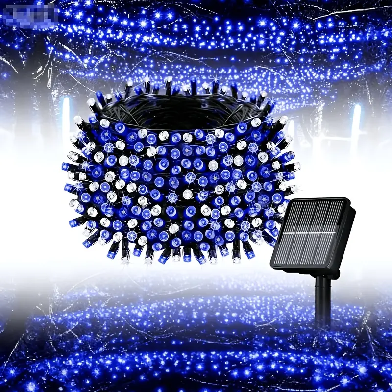 39.37FT/100LED Solar String Lights, Outdoor Use, 8 Lighting Modes, Solar-Powered Christmas Tree Lights, Suitable for Christmas Parties and Yard Decoration (Blue & White)