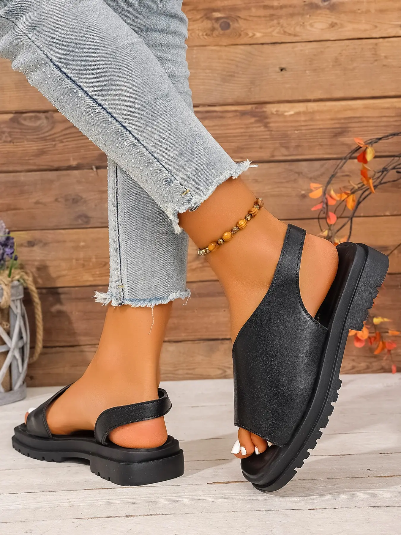 Women's Retro Snake Print Colorblock Thick Sole Sandals, Open Toe Casual One Strap Slippers, PU Leather Rubber Sole, Plain Pattern, Footwear Strap Slides