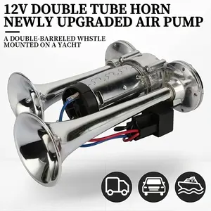 130DB Super Loud Dual Trumpet Air Horn Kit with Built-in Compressor 12V Universal Upgrade for Car Truck SUV Motorcycle Boat Easy DIY Installation Heavy Duty Zinc Alloy Chrome Extreme Safety Horn