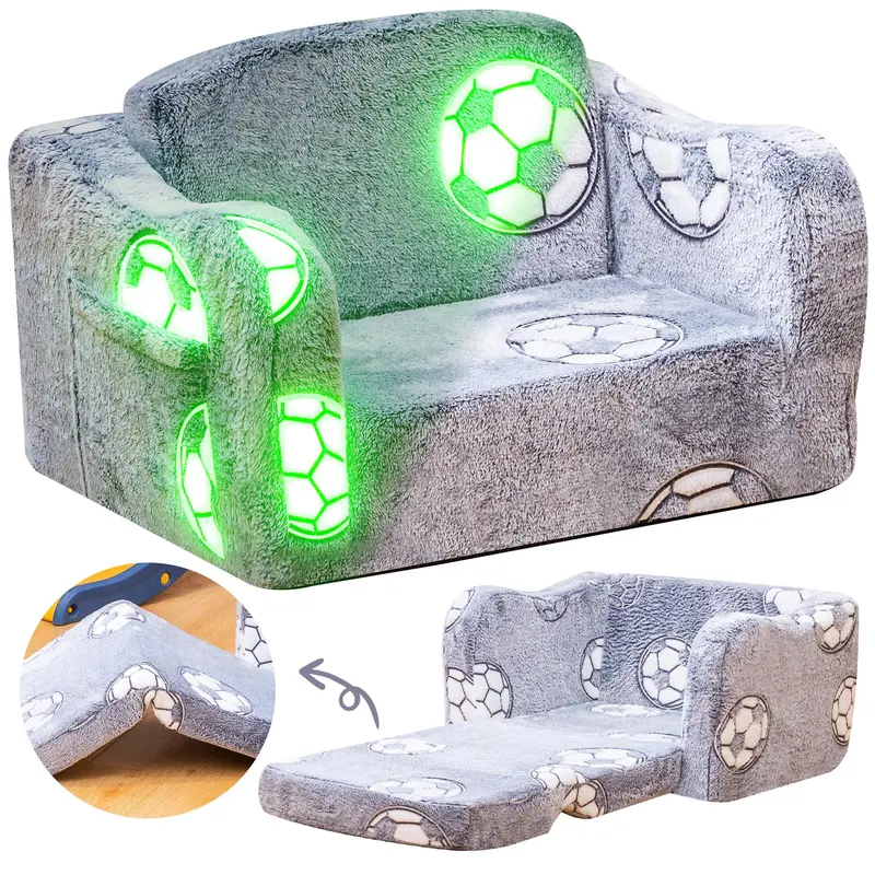 Lamerge Modular Play Couch for Kids 3+ Years Old, Glow-in-the-Dark Dinosaur Unicorn Cloud Football Patterns, Fold-Out Foam Floor Cushion, Plush Fabric, Easy Clean Convertible Sofa for Playroom Nursery Bedroom, Great Christmas Gift