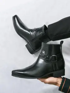 Men's Business Style Solid Color Rivet Design Rubber Closed Ankle Boots, Fashionable Pointed Toe Boots for Work Office, Male All-match Shoes for Daily Wear