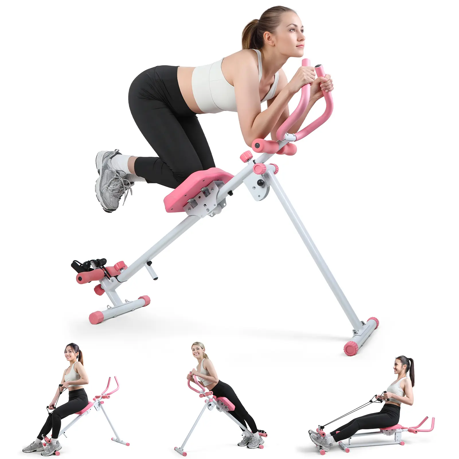 Foldable Multi-Functional Metal Rowing Machine for Home Gym - Silent Abdominal Trainer, Adjustable Handrail, Resistance Bands, 120kg Max Weight Capacity, Comfortable Support, Easy Assembly, Triangular Structure, Rowing Machines