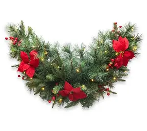 Glitzhome 3ft Pre-Lit Poinsettia Christmas Swag, with Timer