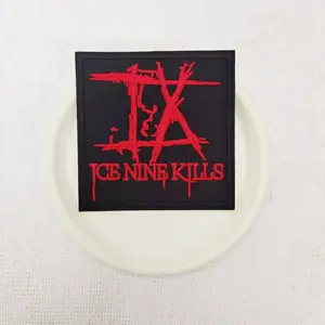1PCS ICE NINE KILLS Square Red Letter Embroidered Cloth Patch with Creative Design Badge, Suitable for DIY Decorative Patches on Hats, Bags, Shoes, and Clothing