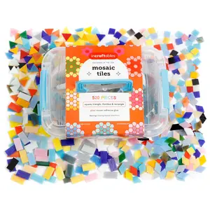 Incraftables Mosaic Tiles for Crafts (520 Pieces). Assorted Mosaic Kits for Adults & Kids. Best Supplies Stained Mosaic Glass Pieces (Square, Triangle, Rhombus & Rectangle) with Mosaic Adhesive Glue