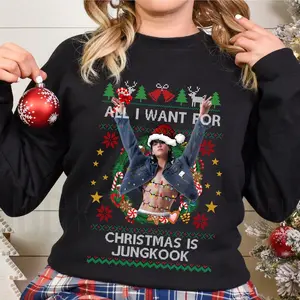 All I Want For Christmas Is Jungkook Sweatshirt, Kpop Ugly Sweater: Jungkook Christmas Hoodie, Unisex Sweater Pullover Tee