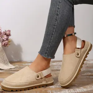Stylish Suede Clog Sandals Women's Adjustable Strap Thick Sole Casual Mule Footwear Indoor Outdoor Shoes