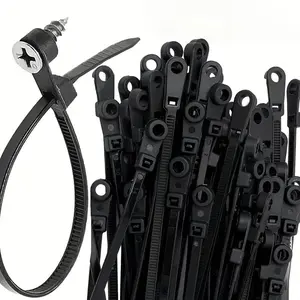 50pcs Creative Nylon Cable Ties with Screw Mounting Hole, Self Locking Loop Wrap Bundle Ties Strap, DIY Office Cables Wire Fasten Organizer
