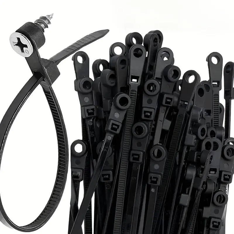 50pcs Creative Nylon Cable Ties with Screw Mounting Hole, Install Self Locking Loop Wrap Bundle Ties Strap, DIY Office Cables Wire Fasten Organizer