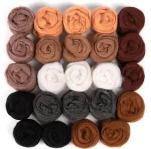 24pcs 8.5 oz Needle Felting Wool, 8 Dark Colors Nature Fibre Roving Yarn for Hand Spinning DIY Craft Supplies, 10g/Pack