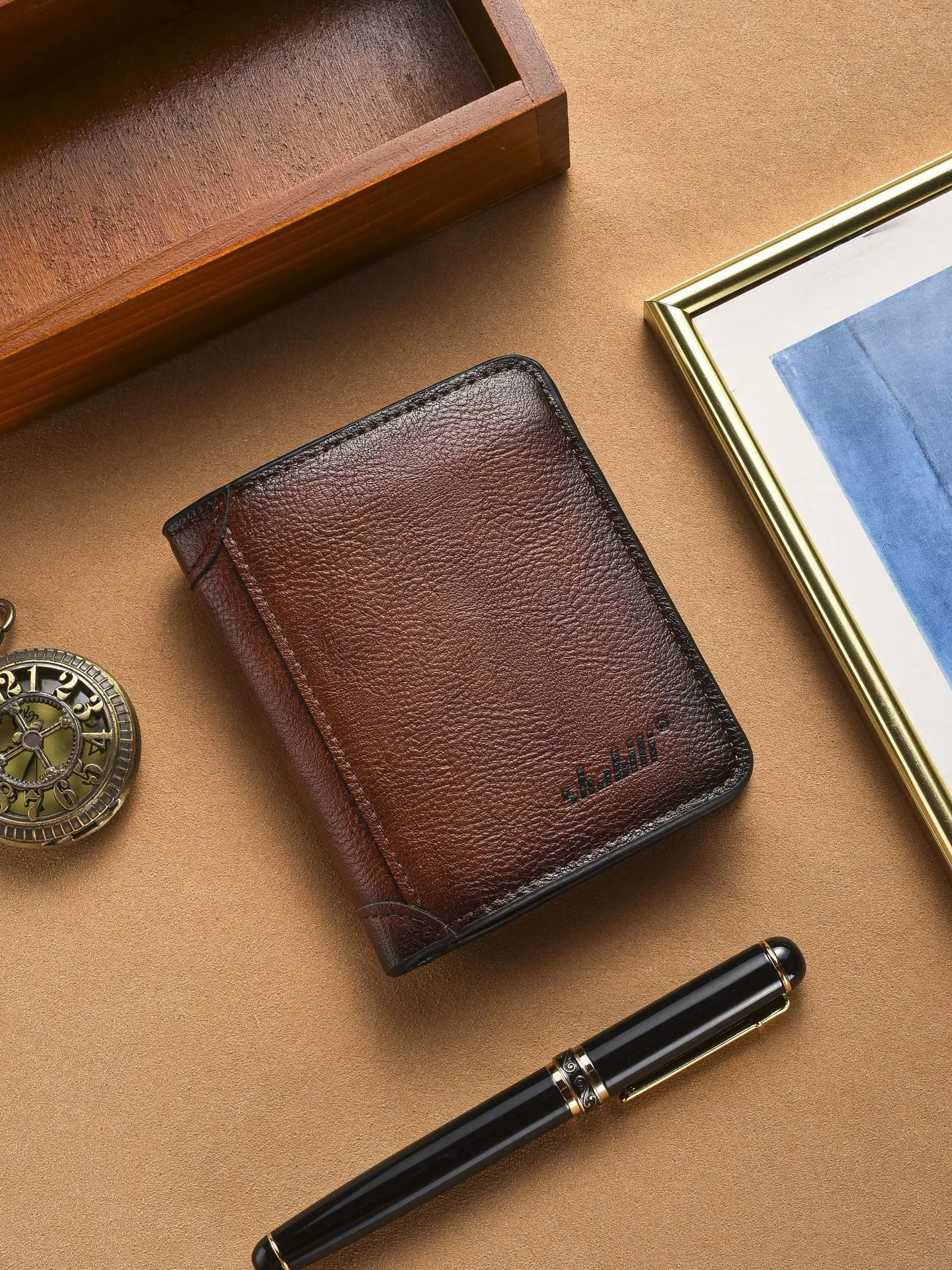GOODBEE Branded Men's Stylish Black Vintage PU Leather Tri-Fold Wallet - High-Capacity Vertical Leather Card Holder with Multiple Slots, Oil-Wax Finish, Card Storage, Black Wallet, Wallet Cards Storage