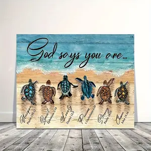 1 Piece Wooden Frame Canvas Painting Coastal Theme Canvas Painting Vivid Sea Turtle Beach Scene Picture Wall Art Suitable for Office Bathroom Living Room Decoration with Inspirational Text Ready to Hang Holiday Gift Suitable for Her or Him