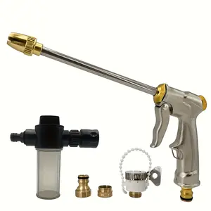 High Pressure Adjustable Spray Car Wash Gun, Durable Full Metal Garden Hose Nozzle, Efficient Lawn Irrigation & Cleaning Tool