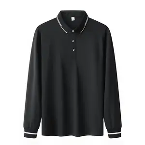 A Single Piece Men'S Casual Sports Polo Shirt for Spring And Autumn, Made of 95% Polyester And 5% Spandex, Featuring Slight Stretch, Comfort, Solid Color, And Long Sleeves.