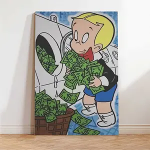 Alec Monopoly Style Richie Rich Poster "Cash Wash" Cartoon Wall Decor Streetwear Inspired Wall Art for Modern Rooms Hustle Vibes Wall Decor for Your Money Magnet