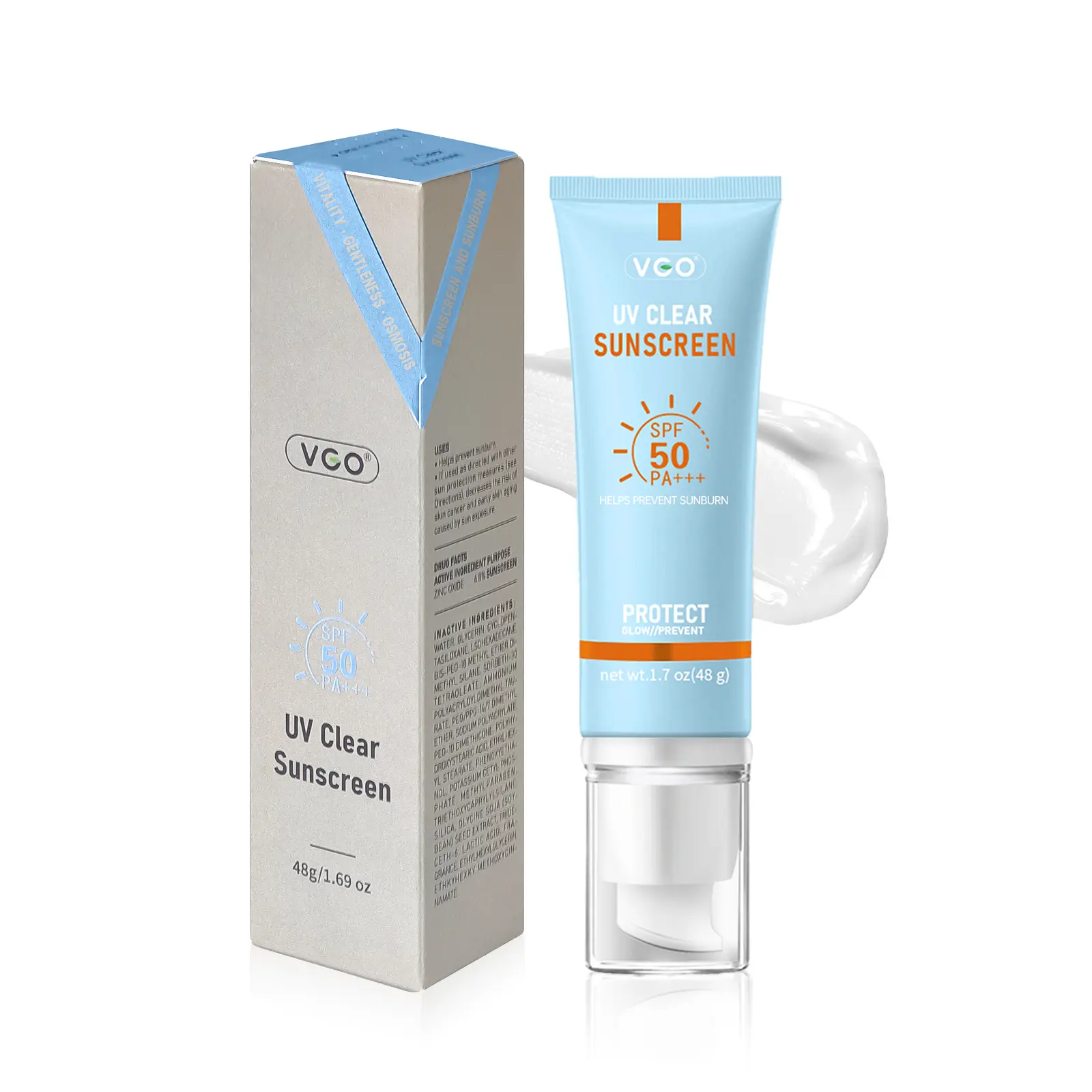 Buy one and get one free VGO Sunscreen SPF 50/PA+++ 48g UV protection lightweight moisture Oil-Free Sunscreen with Zinc Oxide Protection for Whole Family  Dermatologist Recommended  48g one size sunscreen