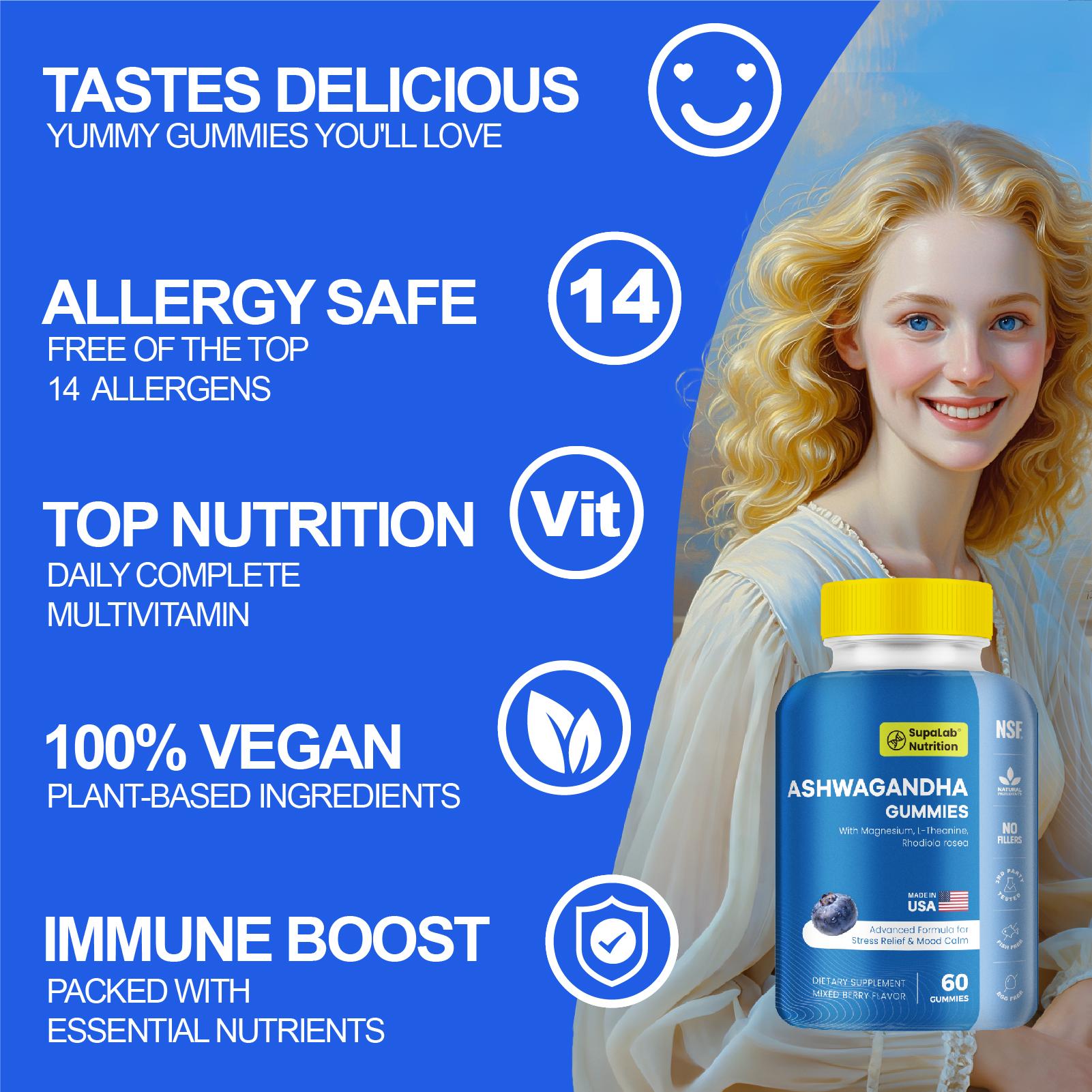 MEGNETA Ashwagandha Gummies - Cortisol Balance, Energy, Sleep & Mood - 16 in 1 Supplement - Healthcare, Dietary