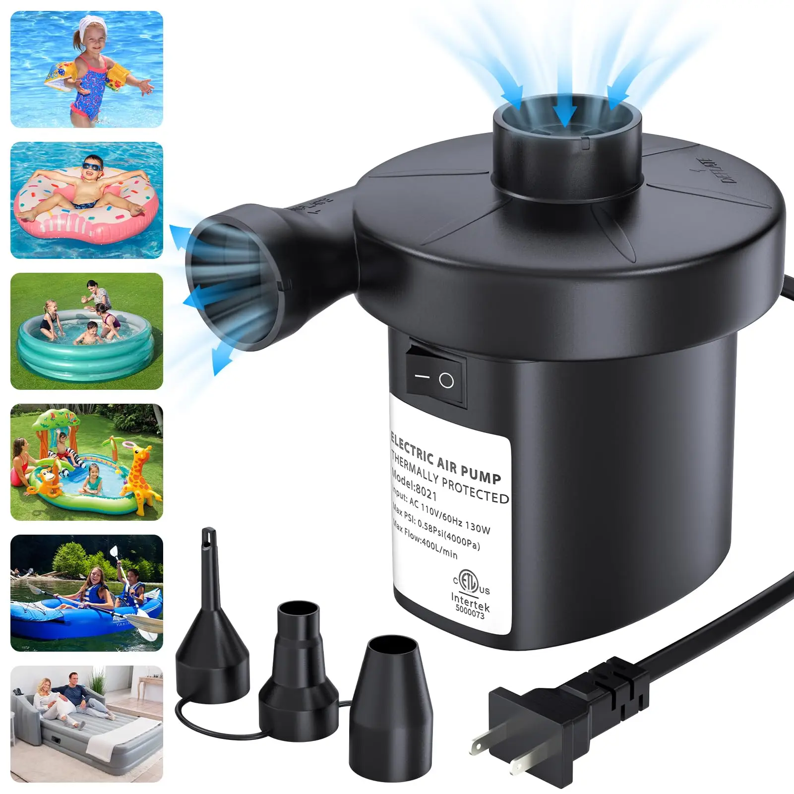 Electric Air Pump For Inflatables   Portable Mattress Quick Inflate Deflate Plug In With 3 Nozzles Blow Up Pool Float Inflator Airbed Toys Boat Couch Swimming Ring