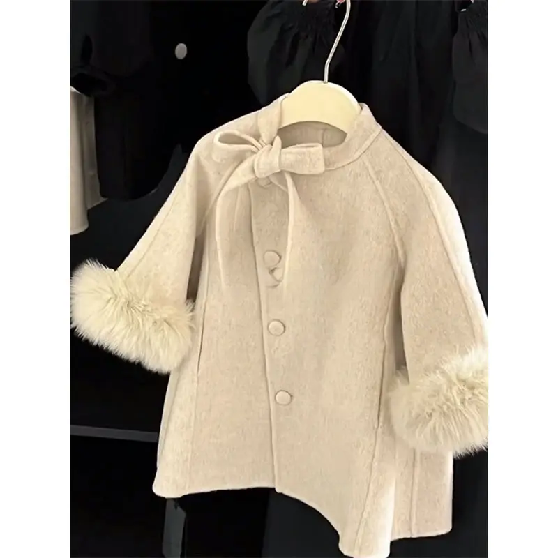 Thick Double-Sided Plush Cardigan Coat for Toddler Girls, Korean Style Crew Neck Winter Outerwear with Buttons, Ages 0-3 Years, 2 - 3 Years