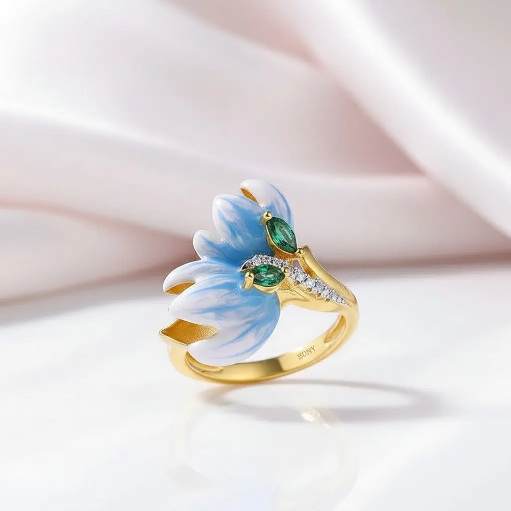 Delicate Enamel Orchid Flower Ring