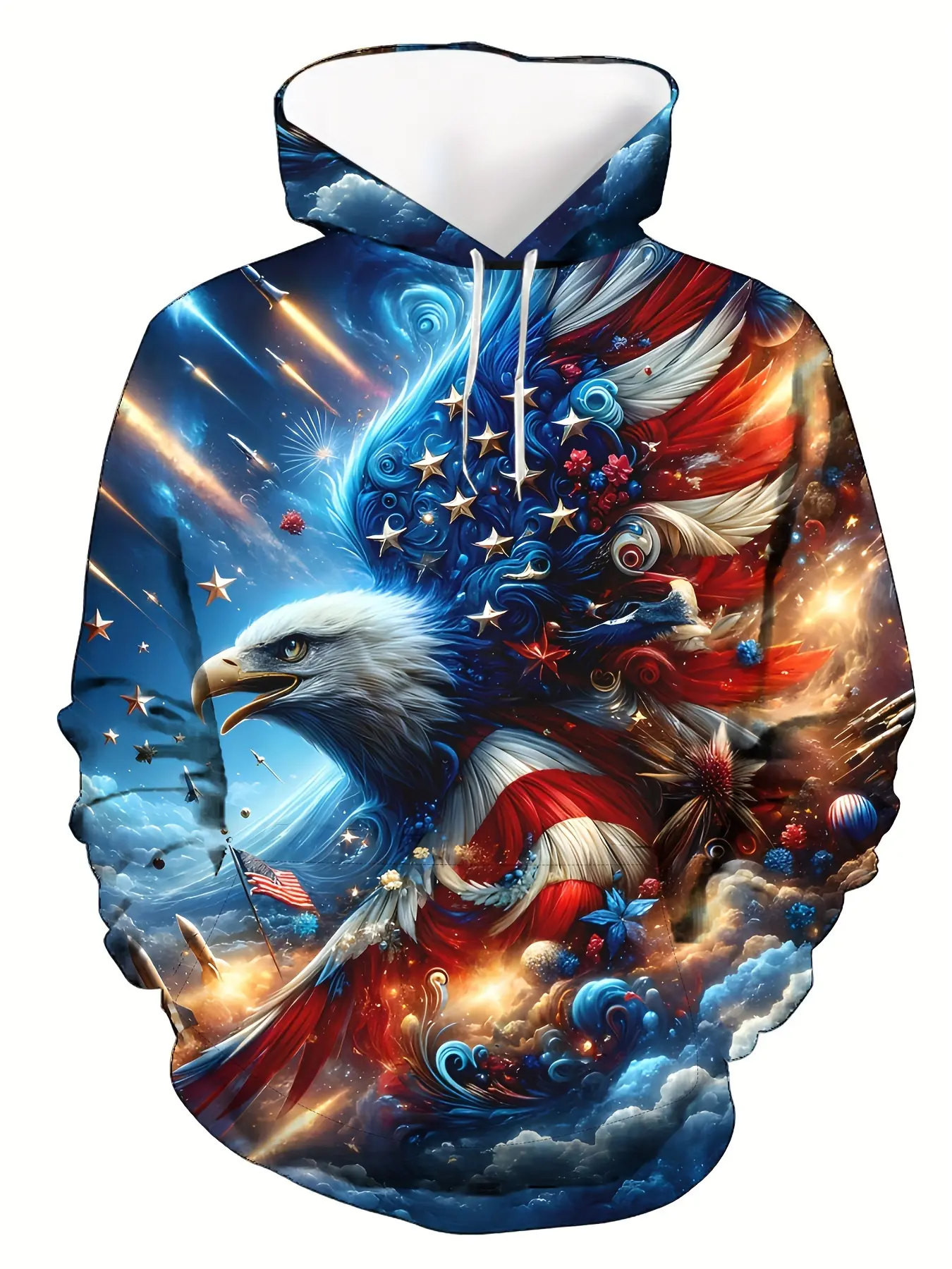 3D digital printing patriot eagle pattern men's kangaroo bag hooded sweater Casual Fashion Sweatshirt Graphic Hoodie