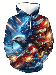3D digital printing patriot eagle pattern men's kangaroo bag hooded sweater Casual Fashion Sweatshirt