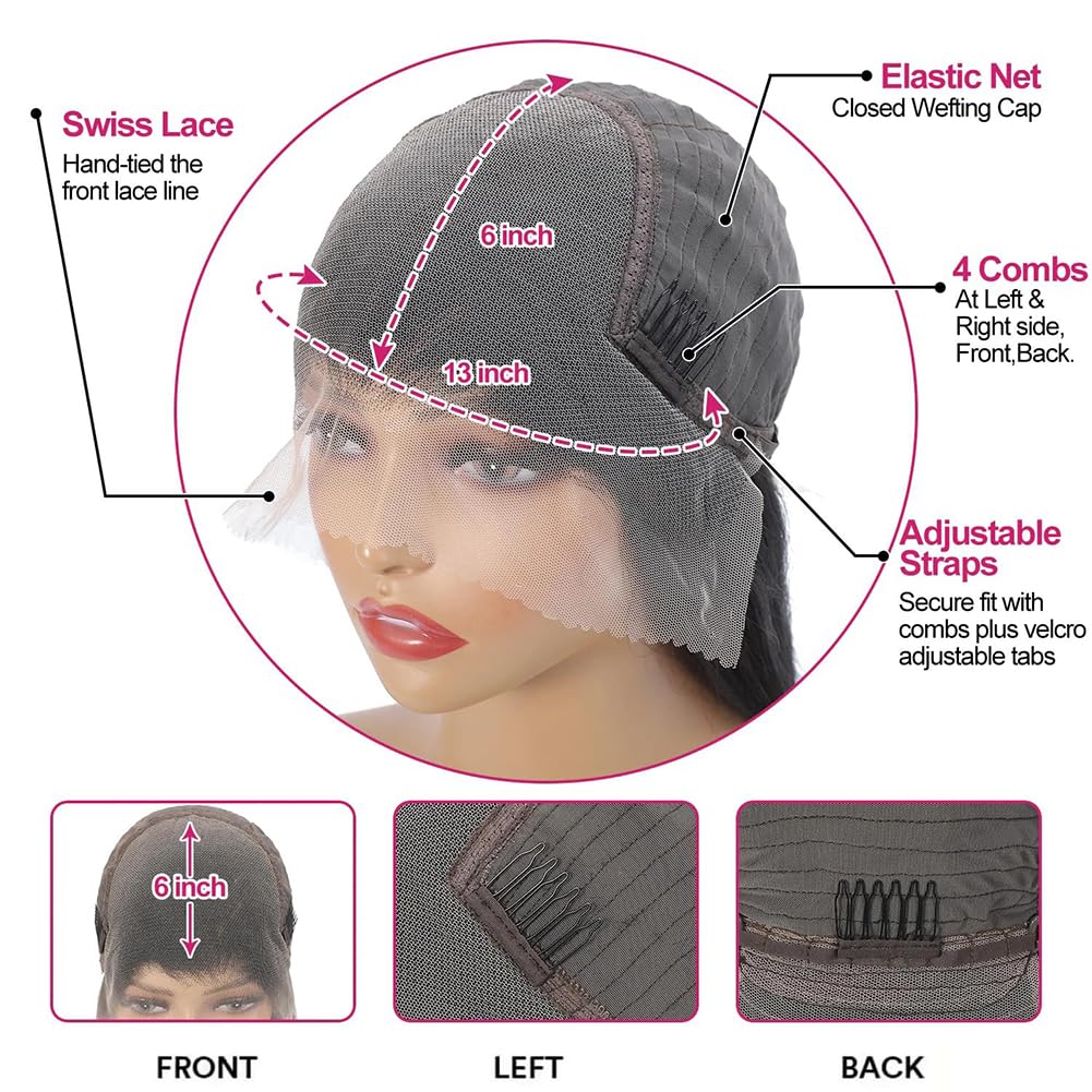 GK 13x6 Straight Lace Front Wigs Human Hair 200 Density HD Transparent Lace Frontal Human Hair Wigs for Women Wigs Human Hair Pre Plucked 28 Inch