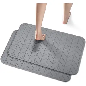 2 Pack Diatomaceous Earth Shower Mat, Stone Bath Mat, Nonslip Absorbent Fast-Drying Hard Bath Mat for Shower, 24 x 16 inch, Grey