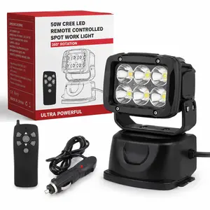 50W Magnetic LED Remote Control Spotlight, 360° Rotating IP67 Waterproof Search Light for Truck SUV Boat Off-Road