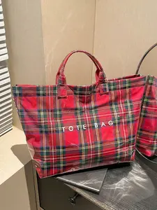 26Christmas gifts, niche design retro large capacity tote bag, simple and casual temperament multifunctional tote bag, daily grid texture exquisite bucket bag, suitable for shopping,commuting, work, daily outings and gatherings