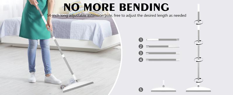 Multifunction Magic Broom 54 Inch Adjustable Silicone Floor Squeegee 2 in 1 Sweep & Scrape Cleaning Broom for Bathroom Kitchen Shower Pet Hair Glass