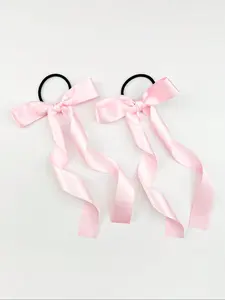 Cute Bowknot Design Ribbon Pink Hair Tie (2pcs), Hair Rubber Bands, High Stretch Elegant Hair Tie, Casual Versatile Hair Accessories for Women & Girls