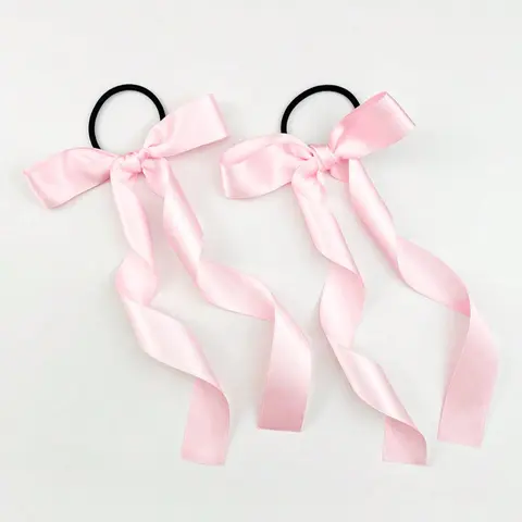 Cute Bowknot Design Ribbon Pink Hair Tie (2pcs), Hair Rubber Bands, High Stretch Elegant Hair Tie, Casual Versatile Fashionable Hair Accessories, Hair Bows for Women & Girls, Cute Hair Ties, Hair Style Accessory