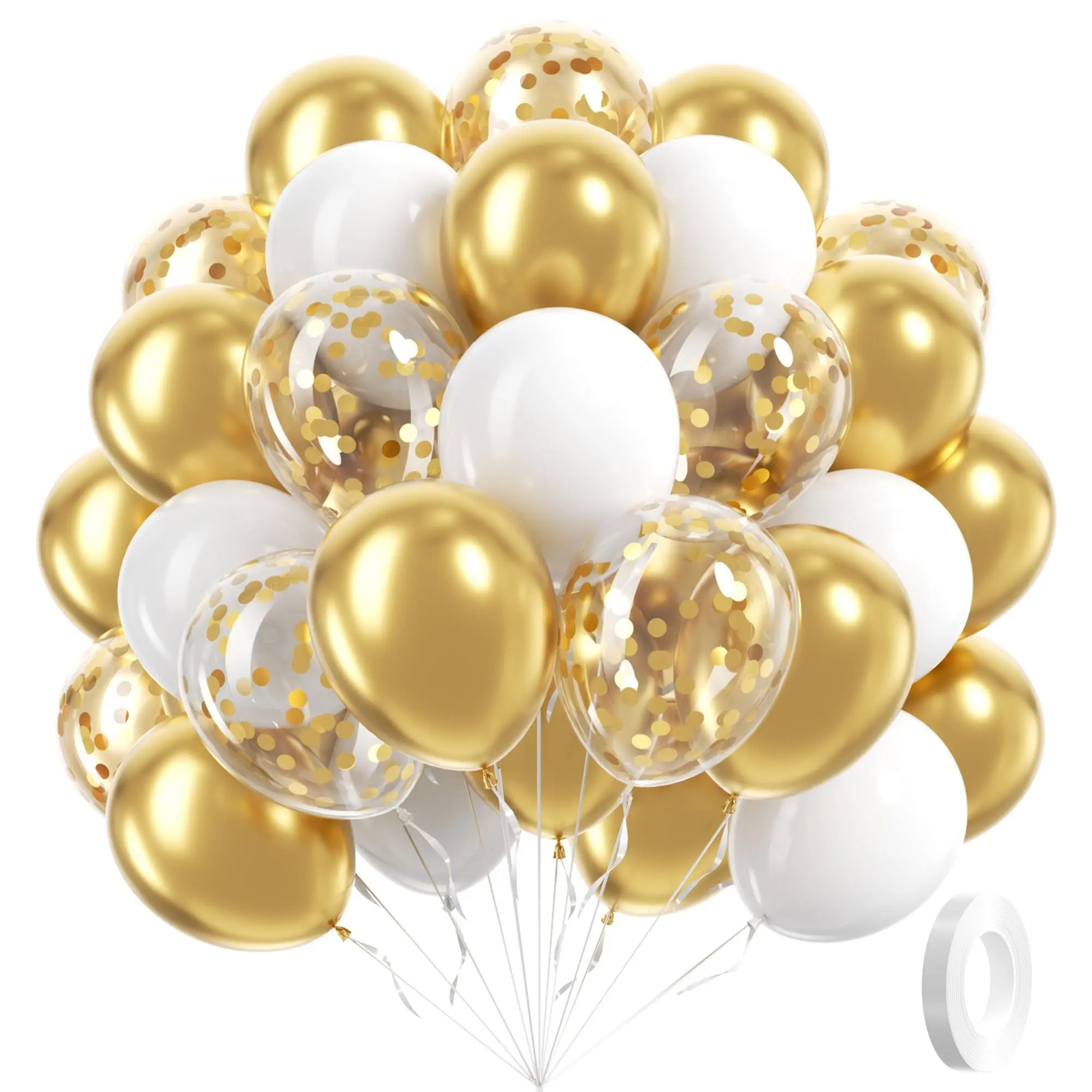 60 12-Inch Gold And White Balloons, Balloon Decorations Kit, Balloon Set, With Gold Metallic Sequins, Suitable For Graduation Ceremonies, Weddings, Engagements, And Birthday Party Decorations, Balloon Arch Decoration, Backdrop