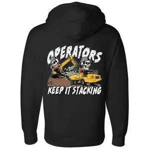Operators Keep It Stacking Hoodie, Heavy Equipment Operator Hoodie, Excavator Dump Truck Worker Sweatshirt, Blue Collar Workwear, Construction Crew Gift for Men, Skull Graphic Hoodie