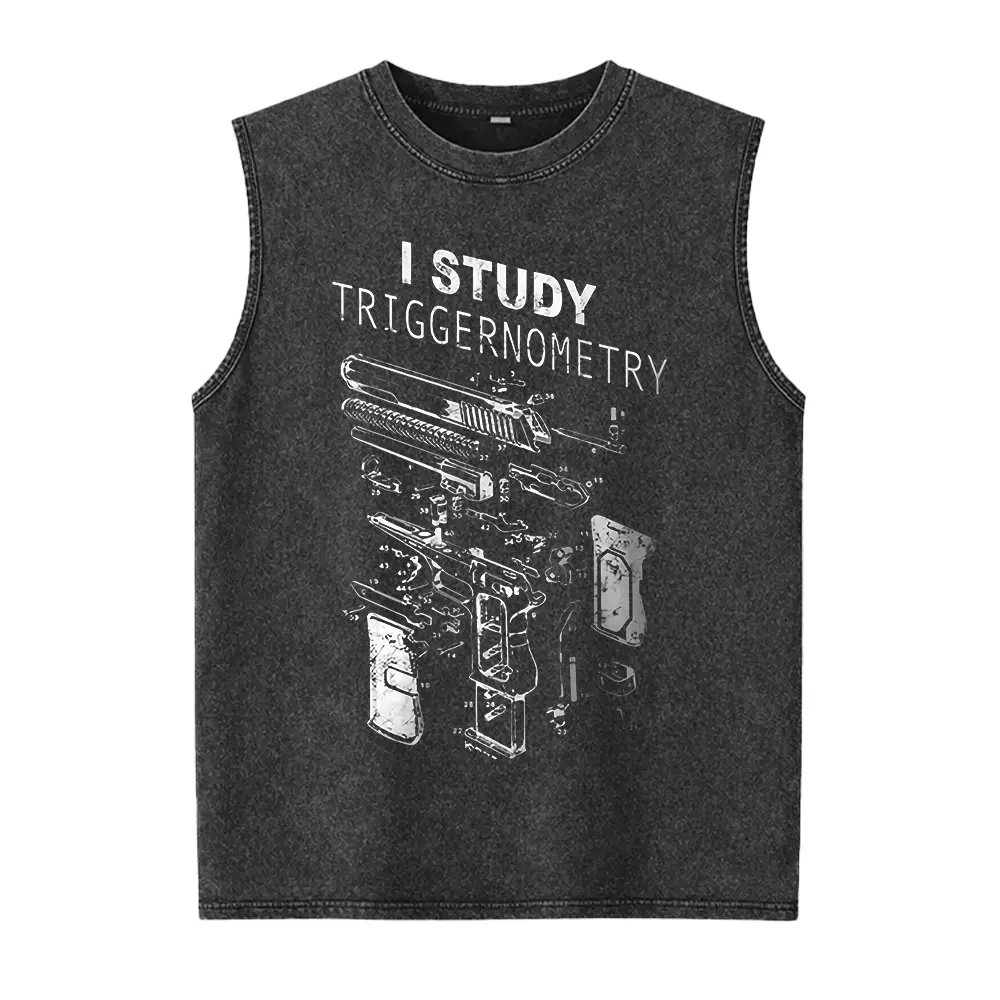 I Study Triggernometry Washed Vest, Funny Gun Lover Washed Vest, Pro 2A , Tactical for Men