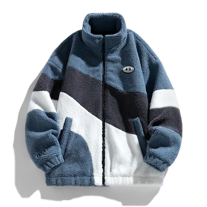 Men's New Casual Loose Long Sleeve Lapel Fleece Cotton Jacket in Stylish Winter Top for Everyday Wear Loose Fit Turn-down Collar Coats Blue