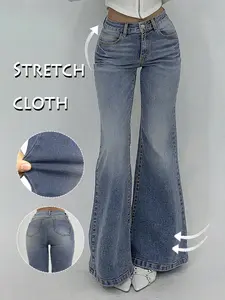 GILIPUR Y2K Women's High-Stretch Big Flared Vintage Wash Jeans, Women's Vintage High Waisted Flare Jeans, Starched Jeans Girls, 90s Outfits, Mom Jeans, Fit Jeans, Cute Bell-Bottomed, Denim Trousers For All Seasons And All Occasions，Kardashian Style