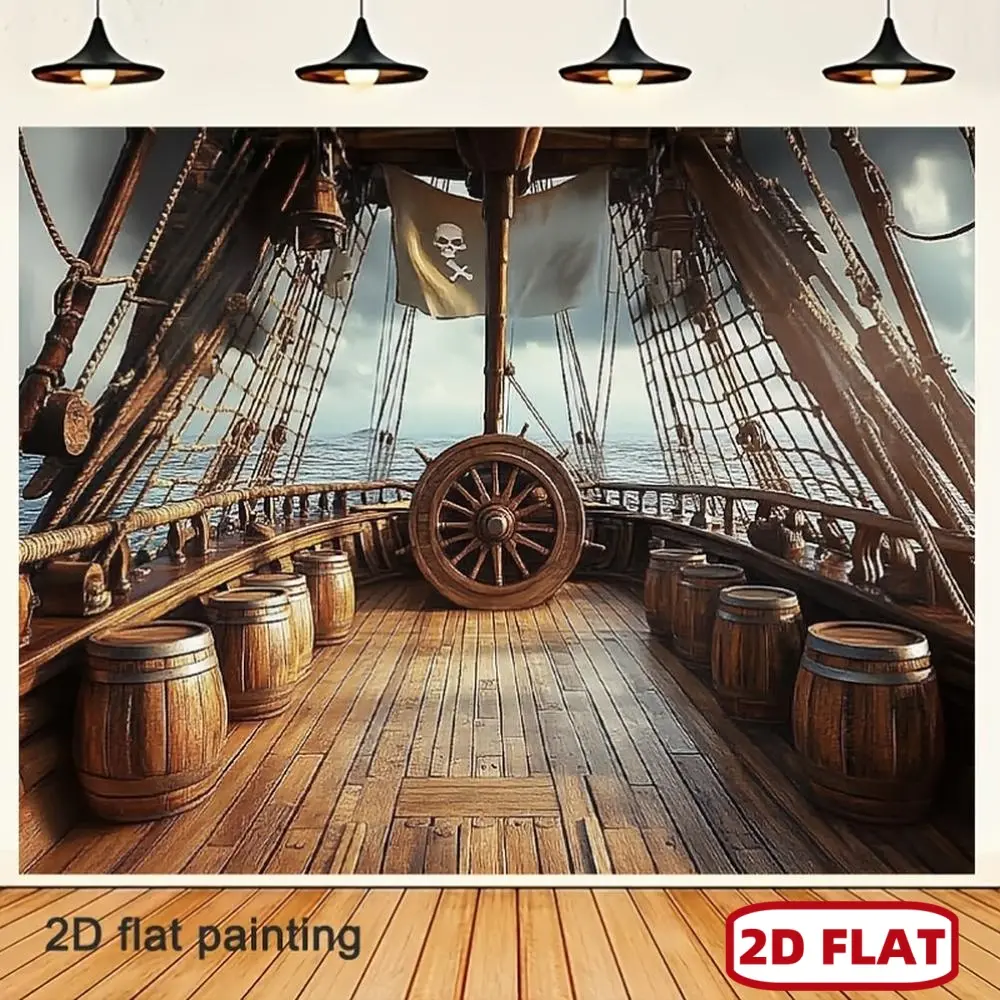1pc 2D Flat Vintage Pirate Ship Backdrop, Vintage Pirate Ship Theme Party Backdrop - Polyester Fabric, to, for Birthdays, Anniversaries, Weddings, Indoor & Outdoor Decor, Photo, Pirate Accessor