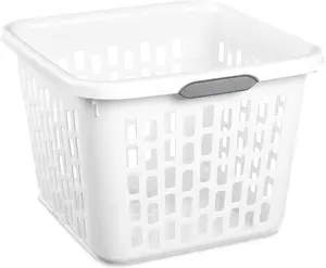 1.5 Bushel Square Plastic Laundry Basket, BPA-Free, White - 2 Comfort Grip Handles, Sturdy & Stackable, for Bedroom, Bathroom & Laundry Room