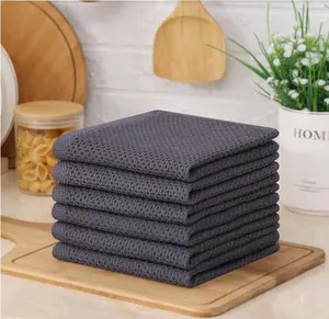 100% Cotton Waffle Weave Kitchen Dish Cloths, Ultra Soft Absorbent Quick Drying Dish Towels, 12*12inch，,6pcs, Dark Grey.